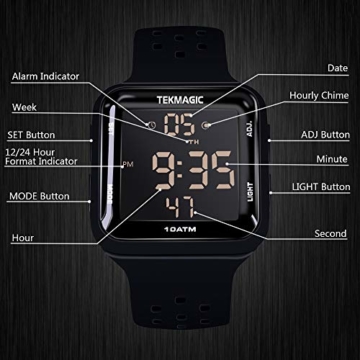 Tauchuhr 10 ATM Wasserdicht mit Stoppuhr Weckfunktion Dual Time Display 12/24 Stunden Format - 3