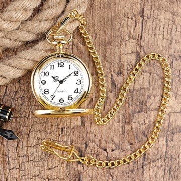 BestFire Vintage Glatte Quarz-Taschenuhr mit kurzer Kette für Männer Frauen -Geschenk zum Geburtstags-Jahrestag Weihnachts-Vater-Tag (Gold) - 3