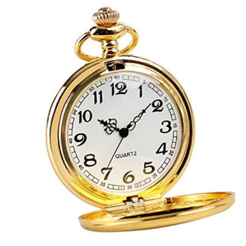 BestFire Vintage Glatte Quarz-Taschenuhr mit kurzer Kette für Männer Frauen -Geschenk zum Geburtstags-Jahrestag Weihnachts-Vater-Tag (Gold) - 6