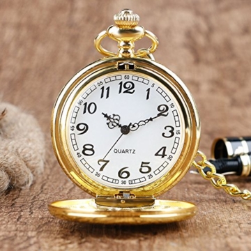 BestFire Vintage Glatte Quarz-Taschenuhr mit kurzer Kette für Männer Frauen -Geschenk zum Geburtstags-Jahrestag Weihnachts-Vater-Tag (Gold) - 7