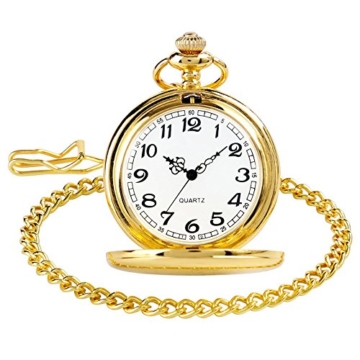 BestFire Vintage Glatte Quarz-Taschenuhr mit kurzer Kette für Männer Frauen -Geschenk zum Geburtstags-Jahrestag Weihnachts-Vater-Tag (Gold) - 9