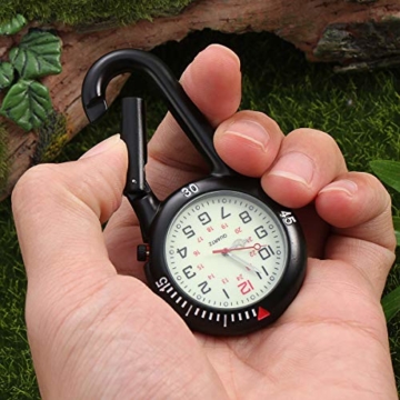 Hemobllo Quarzuhr mit Clip aus Legierung Nachtlicht Rucksack Unisex Gürtel Schnalle Uhr schwarz mit weißem Zifferblatt Ideal für medizinische Kranken-Messungen (schwarz) - 3