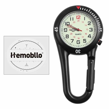 Hemobllo Quarzuhr mit Clip aus Legierung Nachtlicht Rucksack Unisex Gürtel Schnalle Uhr schwarz mit weißem Zifferblatt Ideal für medizinische Kranken-Messungen (schwarz) - 6
