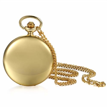 JewelryWe Herren Damen Taschenuhr Classic Glänzend Kettenuhr Analog Quarz Uhr mit Halskette Kette Umhängeuhr Pocket Watch Geschenk Gold - 1