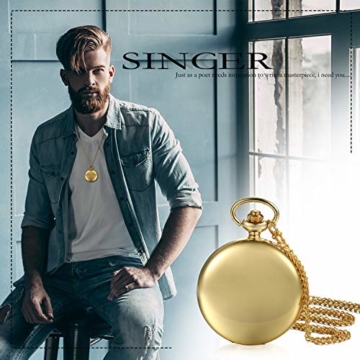 JewelryWe Herren Damen Taschenuhr Classic Glänzend Kettenuhr Analog Quarz Uhr mit Halskette Kette Umhängeuhr Pocket Watch Geschenk Gold - 6