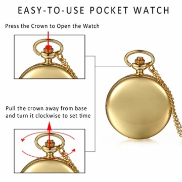 JewelryWe Herren Damen Taschenuhr Classic Glänzend Kettenuhr Analog Quarz Uhr mit Halskette Kette Umhängeuhr Pocket Watch Geschenk Gold - 7