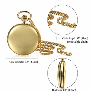 JewelryWe Herren Damen Taschenuhr Classic Glänzend Kettenuhr Analog Quarz Uhr mit Halskette Kette Umhängeuhr Pocket Watch Geschenk Gold - 8