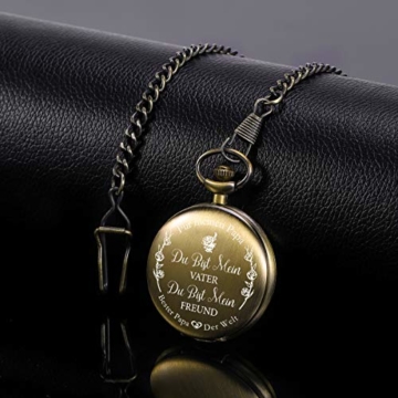 ManChDa Gravierte Taschenuhr für Papa Geschenk, Vintage Taschenuhren mit Kette für Männer, Geburtstagsgeschenk, Schöne Geschenke für die Familie (2.1.Bronze) - 2