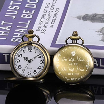 ManChDa Gravierte Taschenuhr für Papa Geschenk, Vintage Taschenuhren mit Kette für Männer, Geburtstagsgeschenk, Schöne Geschenke für die Familie (2.1.Bronze) - 4