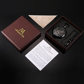 ManChDa Retro Taschenuhr Herren mit Kette analog Handaufzug Drache Phönix Skelett Römische - 2