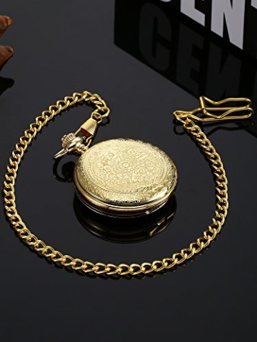 Vintage Taschenuhr Gold Stahl Herren Uhr mit Kette für Väter Tag - 2