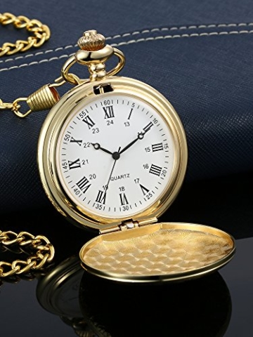 Vintage Taschenuhr Gold Stahl Herren Uhr mit Kette für Väter Tag - 5