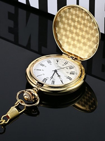 Vintage Taschenuhr Gold Stahl Herren Uhr mit Kette für Väter Tag - 6