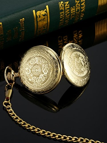 Vintage Taschenuhr Gold Stahl Herren Uhr mit Kette für Väter Tag - 7