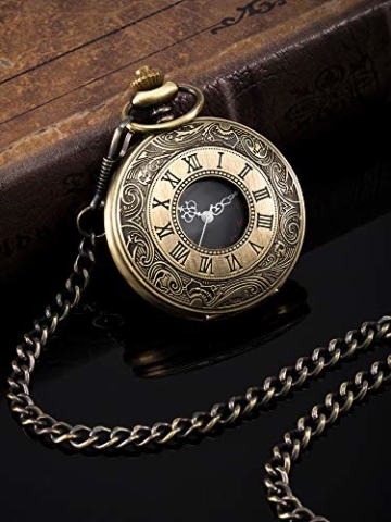 Vintage Taschenuhr Stahl Herrenuhr mit Kette Gold (Bronze) - 5