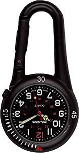 Klox schwarze Metall-Taschenuhr mit Karabinerbefestigung, schwarzes Zifferblatt, für Notdienst, Arzt, Krankenschwester, Unisex - 2