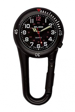 Klox schwarze Metall-Taschenuhr mit Karabinerbefestigung, schwarzes Zifferblatt, für Notdienst, Arzt, Krankenschwester, Unisex - 1