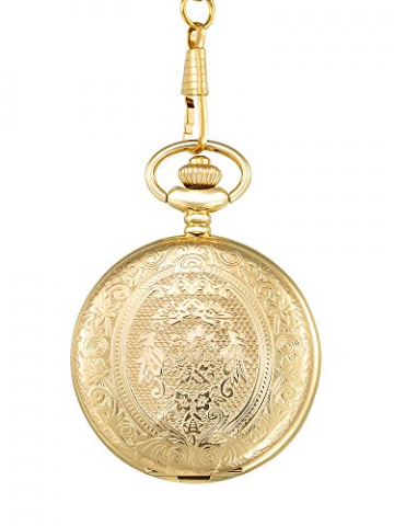 Golden Vintage Edelstahl Quarz Taschenuhr mit Halskette Kette - 2