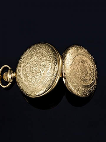 Golden Vintage Edelstahl Quarz Taschenuhr mit Halskette Kette - 5