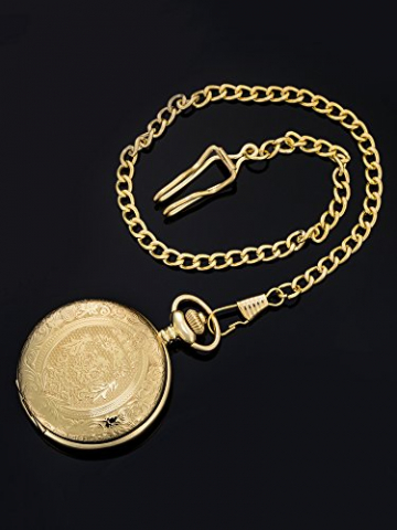 Golden Vintage Edelstahl Quarz Taschenuhr mit Halskette Kette - 6