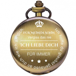 Taschenuhr mit Gravur Kette Herren Geschenk von Einem Vater/Einer Mutter zu Einem Sohn Geschenk Quarz Taschenuhr Bronze - 1