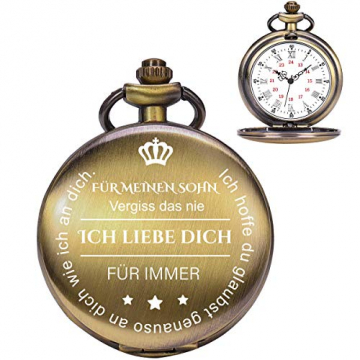 Taschenuhr mit Gravur Kette Herren Geschenk von Einem Vater/Einer Mutter zu Einem Sohn Geschenk Quarz Taschenuhr Bronze - 6