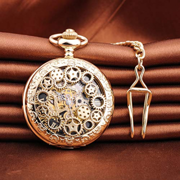 Unendlich U Herren Römische Ziffern Skala Taschenuhr mit Halskette Kette Analog Handaufzug Unisex Retro Steampunk Mechanische Kettenuhr - 3