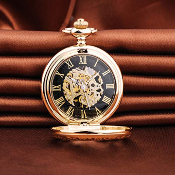 Unendlich U Herren Römische Ziffern Skala Taschenuhr mit Halskette Kette Analog Handaufzug Unisex Retro Steampunk Mechanische Kettenuhr - 4