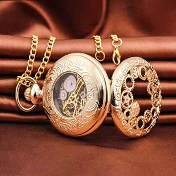 Unendlich U Herren Römische Ziffern Skala Taschenuhr mit Halskette Kette Analog Handaufzug Unisex Retro Steampunk Mechanische Kettenuhr - 5