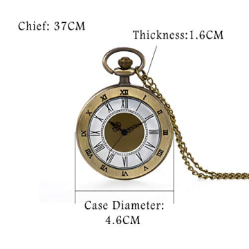 JewelryWe Retro Taschenuhr Herren Vintage Römische Ziffern Analog Quarz Uhr mit Kette Umhängeuhr Pocket Watch Bronze - 3