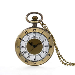 JewelryWe Retro Taschenuhr Herren Vintage Römische Ziffern Analog Quarz Uhr mit Kette Umhängeuhr Pocket Watch Bronze - 1