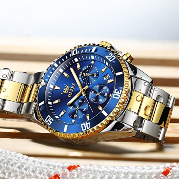 OLEVS Uhren für Männer Klassisch mit Datum Business Kleid Luxus Großes Gesicht Grün/Schwarz/Blau Wasserdicht Leuchtende Herren Armbanduhr Analog Zweifarbig Edelstahl Herrenuhr, blaue uhr für herren - 7