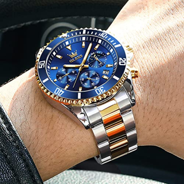 OLEVS Uhren für Männer Klassisch mit Datum Business Kleid Luxus Großes Gesicht Grün/Schwarz/Blau Wasserdicht Leuchtende Herren Armbanduhr Analog Zweifarbig Edelstahl Herrenuhr, blaue uhr für herren - 8