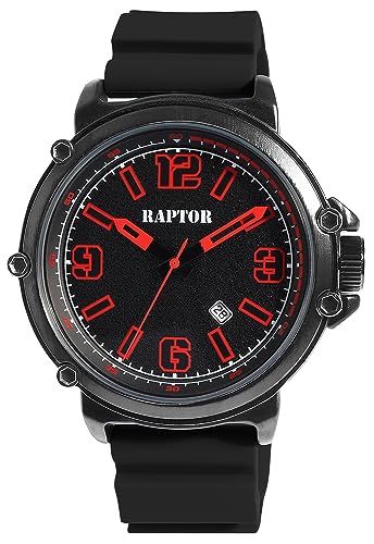 Raptor Xander Herren-Uhr Silikon Armband Datum Analog Quarz RA20375 (schwarz) - 1