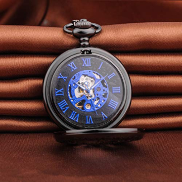 Unendlich U Herren Römische Ziffern Skala Taschenuhr mit Halskette Kette Analog Handaufzug Unisex Retro Steampunk Mechanische Kettenuhr - 4