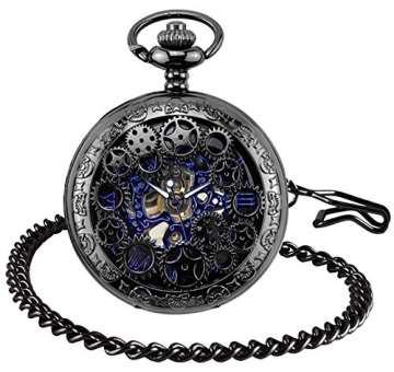 Unendlich U Herren Römische Ziffern Skala Taschenuhr mit Halskette Kette Analog Handaufzug Unisex Retro Steampunk Mechanische Kettenuhr - 1