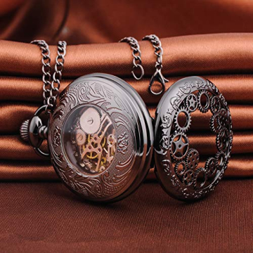 Unendlich U Herren Römische Ziffern Skala Taschenuhr mit Halskette Kette Analog Handaufzug Unisex Retro Steampunk Mechanische Kettenuhr - 5