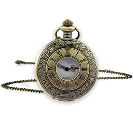 vgggrd Vintage Taschenuhr mit Kette, Römische Ziffern Silber Quarz Taschenuhr für Männer Frauen Vater Opa Geburtstag Jahrestag Weihnachten Vatertag - 1