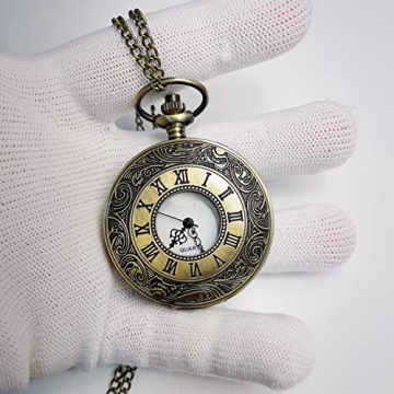 vgggrd Vintage Taschenuhr mit Kette, Römische Ziffern Silber Quarz Taschenuhr für Männer Frauen Vater Opa Geburtstag Jahrestag Weihnachten Vatertag - 5