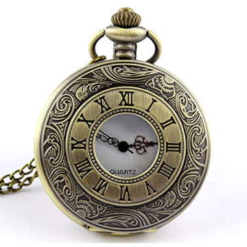 vgggrd Vintage Taschenuhr mit Kette, Römische Ziffern Silber Quarz Taschenuhr für Männer Frauen Vater Opa Geburtstag Jahrestag Weihnachten Vatertag - 6