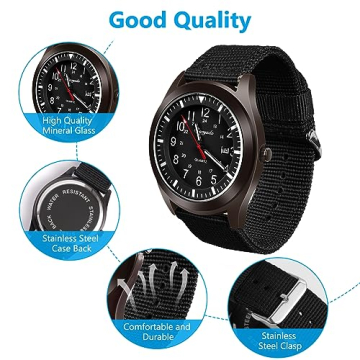 Vicloon Herren Armbanduhr, Quarzuhr Armbanduhr, Auto-Kalender minimalistisches analoges Zifferblatt Canvas Stoff Band Herren Uhr täglich Wasserdicht Armbanduhr Solar Movement（Schwarz） - 3
