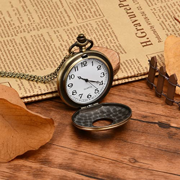 Vicloon Taschenuhr Vintage Bronze, Taschenuhr für Herren, Antike Taschenuhr mit Kette, Ziffern Taschenuhr, Herren Taschenuhr Vintage für Geburtstag, Jahrestag, Weihnachten(Bronze) - 6