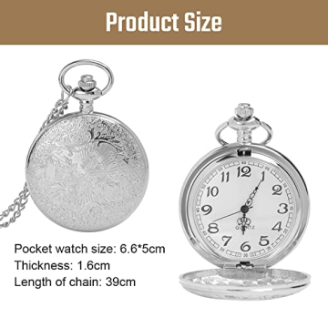 Vicloon Vintage Taschenuhr, Retro Quarz Taschenuhr, Taschenuhr mit Kette, Retro Taschenuhr Herren mit Kette, Taschenuhr für Männer Frauen Vater Opa Geburtstag Jahrestag(Silber) - 2