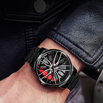 ZFVEN Dreidimensionale hohle Auto-Rad-Uhren für Männer Mode Sportuhren Wasserdichte Auto Räder Enthusiasten Uhren, Rot A, Armband - 3