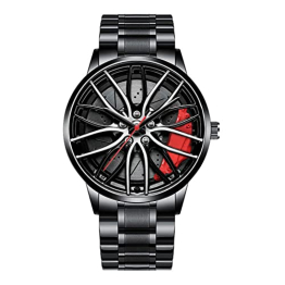 ZFVEN Dreidimensionale hohle Auto-Rad-Uhren für Männer Mode Sportuhren Wasserdichte Auto Räder Enthusiasten Uhren, Rot A, Armband - 1